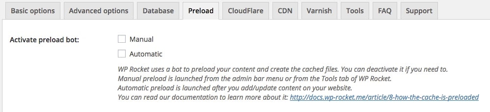 WP Rocket 2.8 - Disable Preload