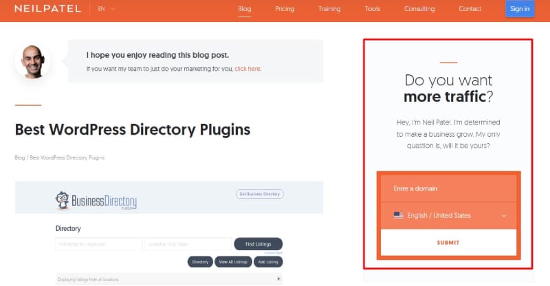 Dynamic banner. Source: Neilpatel.com