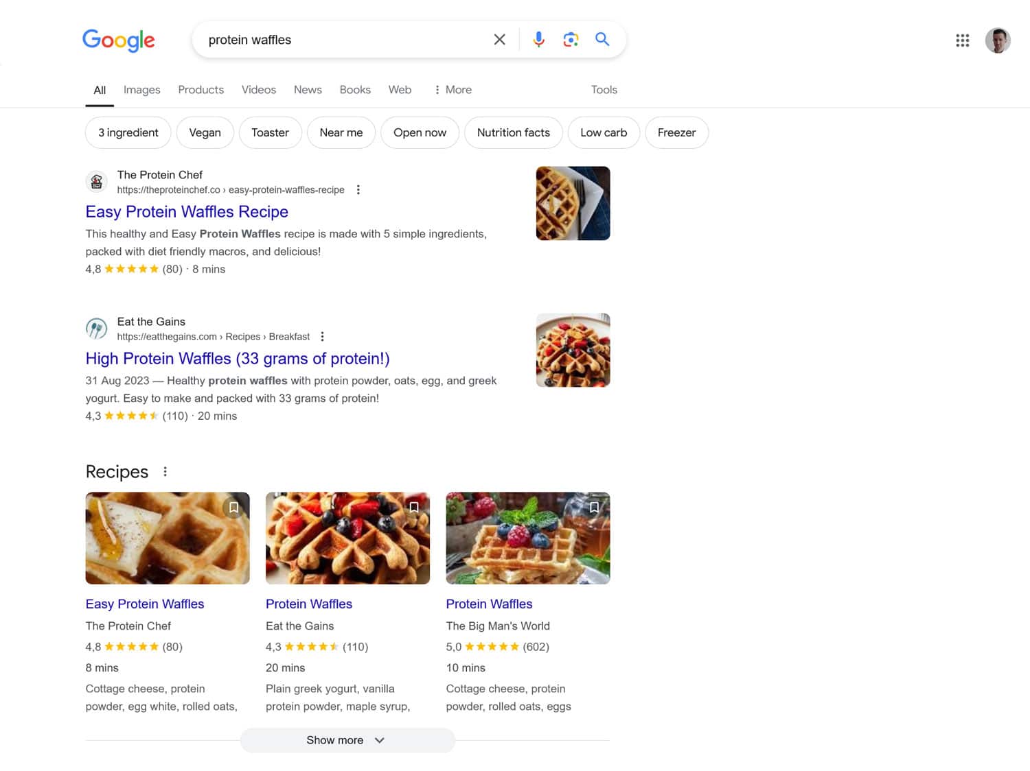 Rich snippets/Schema markup in search results examples