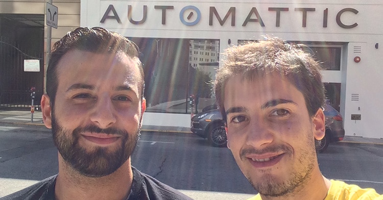 Jonathan and Jean-Baptiste in front of Automattic office
