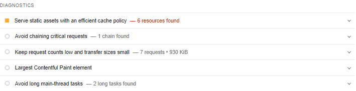 Section de diagnostic après l'activation du LazyLoad sur les images de backgrounds CSS