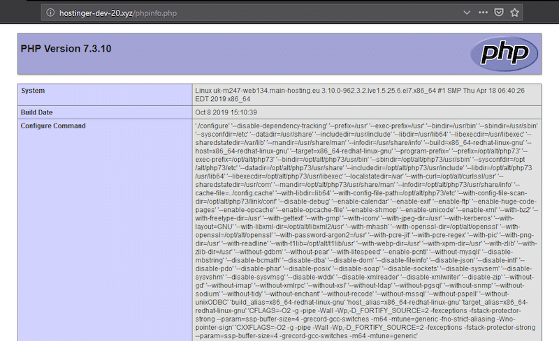 A new phpinfo file was created - Source: Hostinger