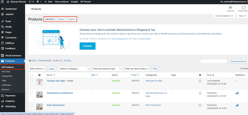Adding a new product - Source: Our WooCommerce site