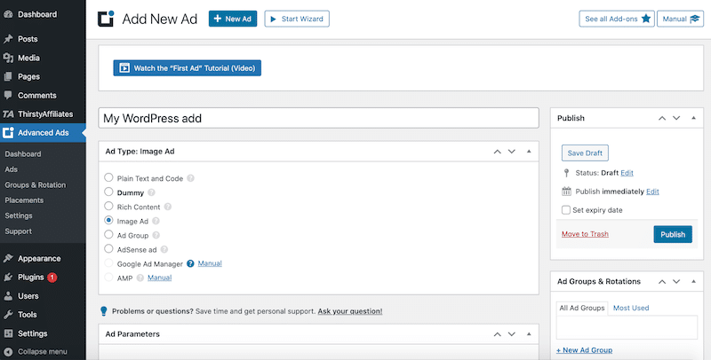 AdvancedAds dashboard - Source: AdvancedAds