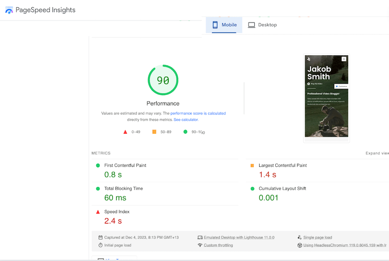 Astra mobile performance results - Source: PSI