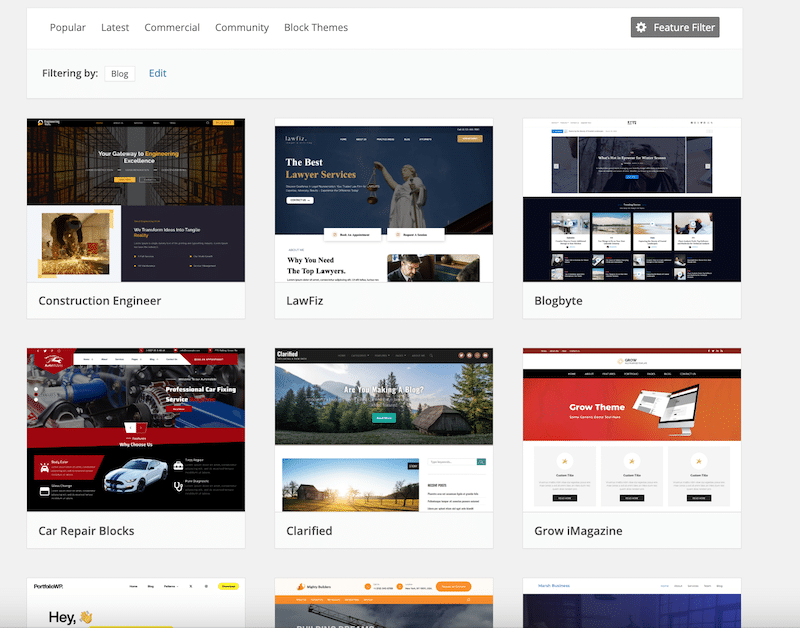 Blog themes - Source: WordPress.org
