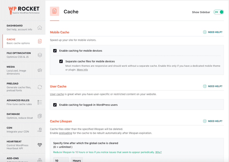 Caching feature - Source: WP Rocket plugin
