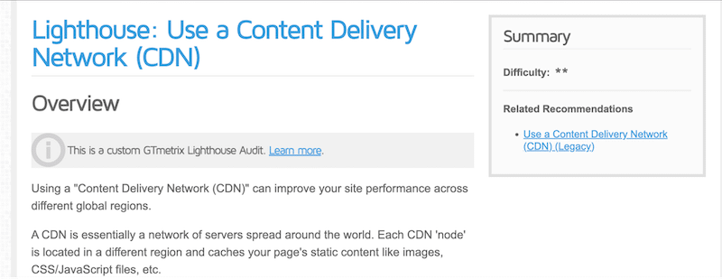 CDN’s audit on GTmetrix - Source: GTmetrix