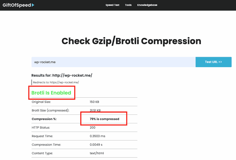 Checking data compression on my website - Source: Giftofspeed