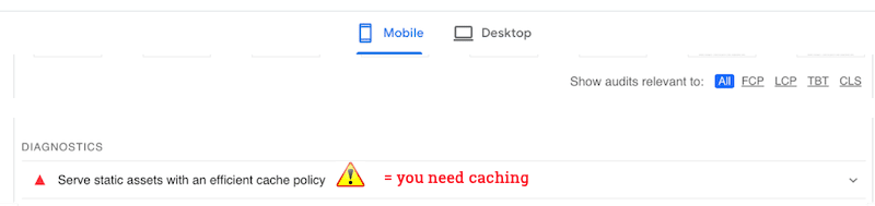 Checking if you need caching - Source: PageSpeed Insights
