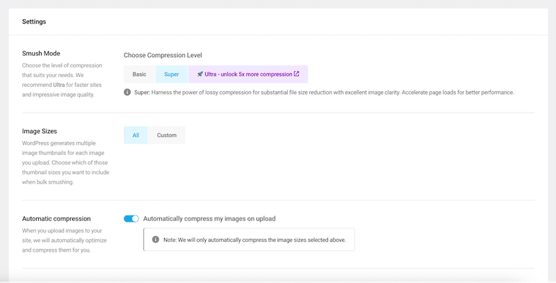 Clean interface and compression levels - Source: Smush
