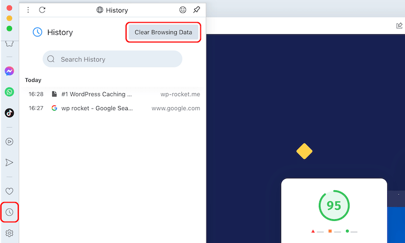Clearing browsing cache with Opera - Step 1 - Source: Opera
