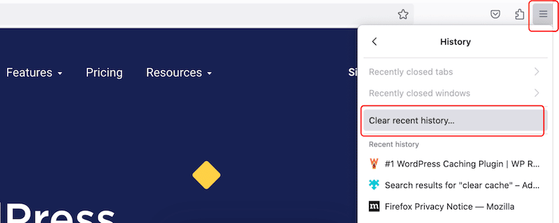 Clearing cache and cookies with Firefox - Step 1 -Â Source: Firefox