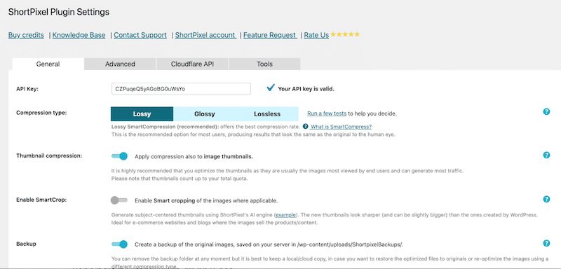 Compression levels and settings - Source: ShortPixel