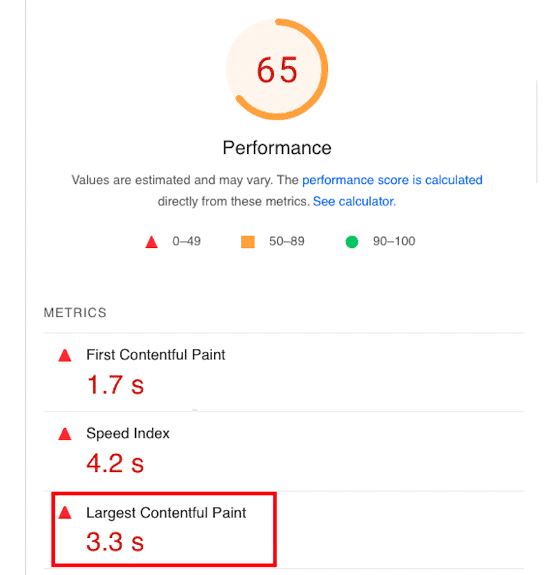 Core Web Vitals (LCP) - Source: PSI