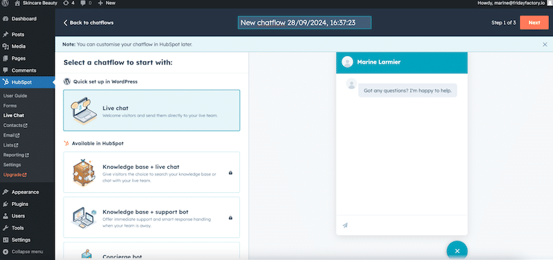 Creating a chatflow - Source: Hubspot