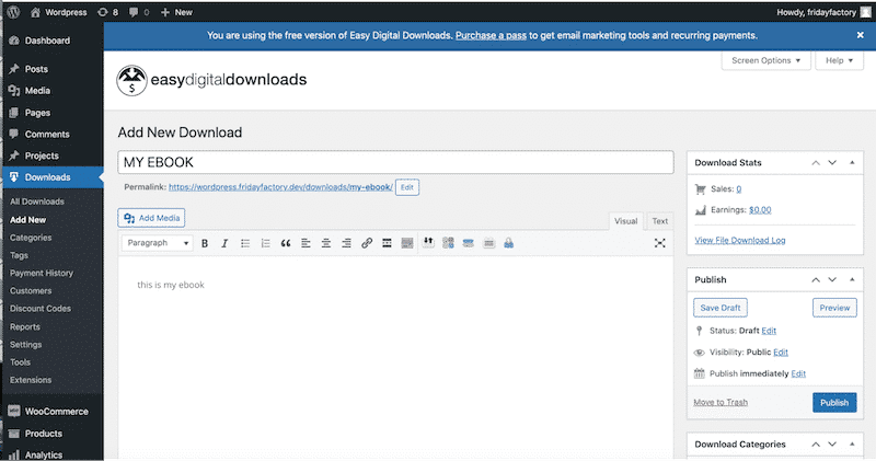 Creating a digital product to download - Source: EDD