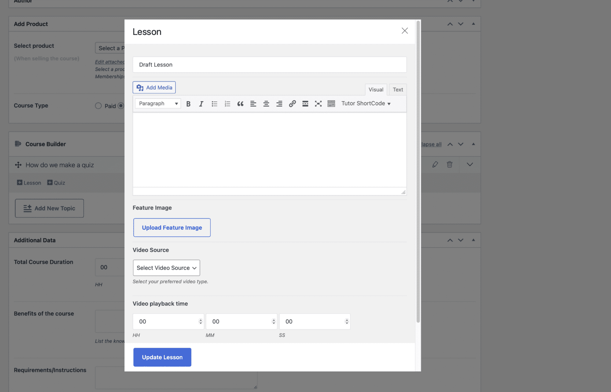 Creating a lesson on Tutor LMS