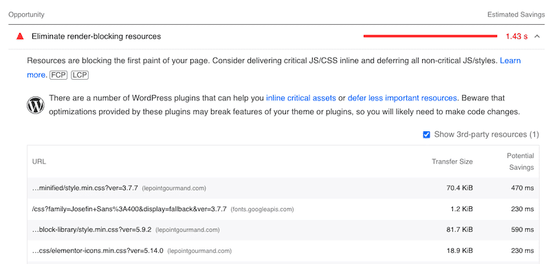 CSS and JS are the render-blocking resources - Source: PSI