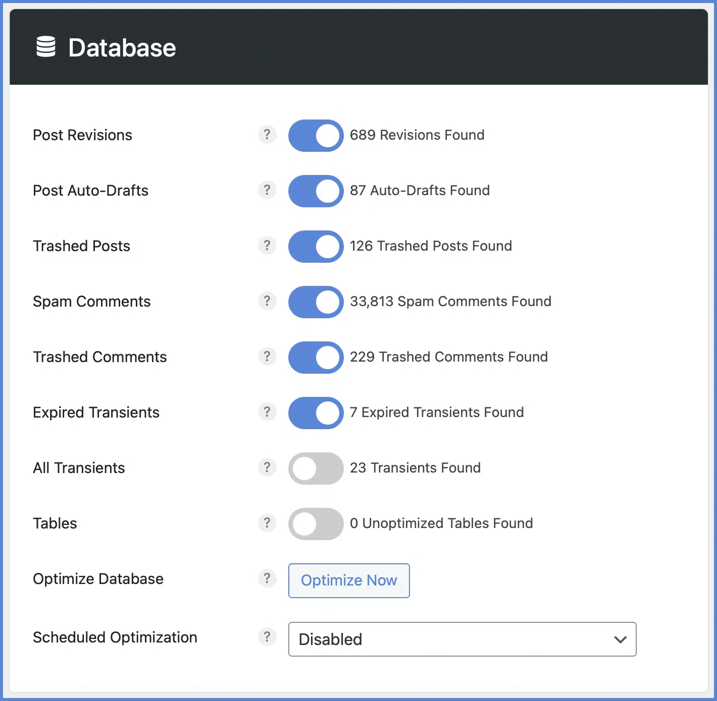 Database cleaning interface - Source: Perfmatters