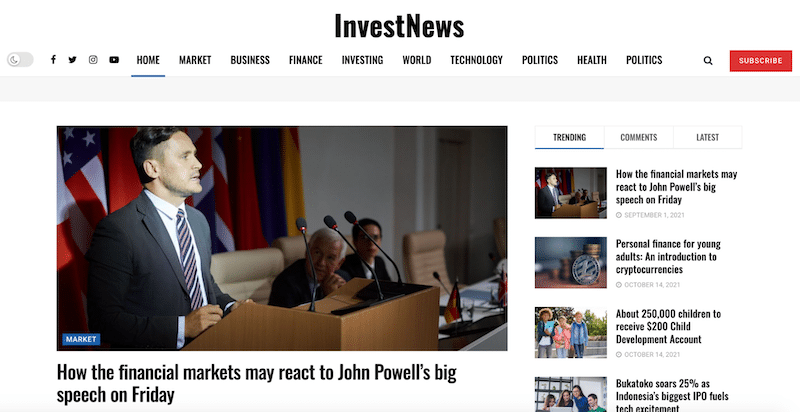 Demo for a financial blog - Source: JNews