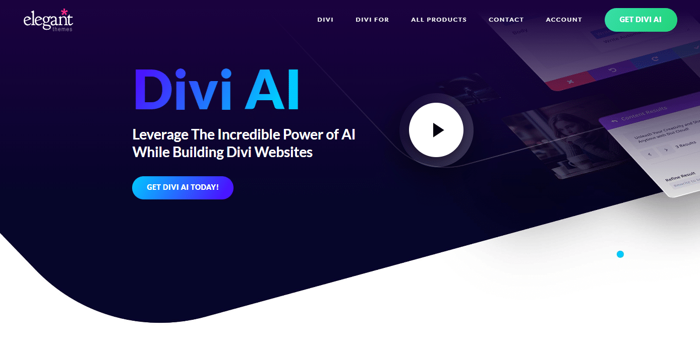 Divi AI Homepage – Source: Divi AI