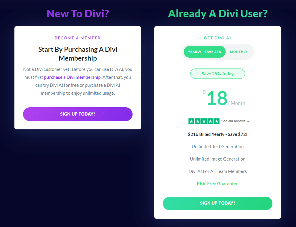 Divi AI Pricing – Source: Divi AI