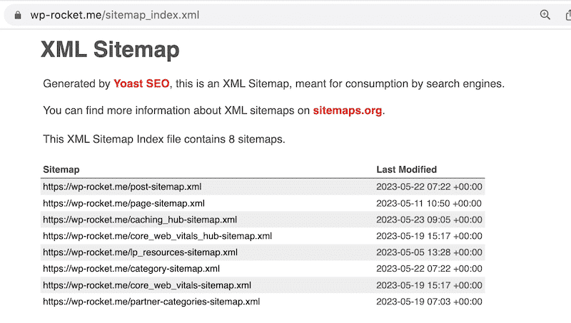Example of a sitemap for WP Rocket - Source: WP Rocket