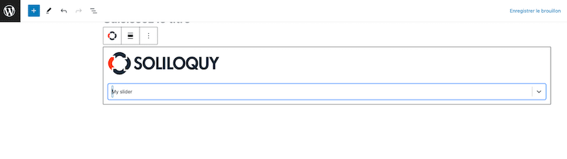Example of a Soliloquy slider added to a blank page via the WordPress Editor - Source: My WordPress Installation