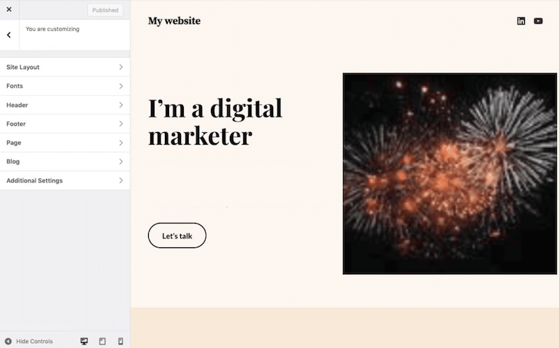 Example of a straightforward customizer for a free theme - Source: My WordPress demo site