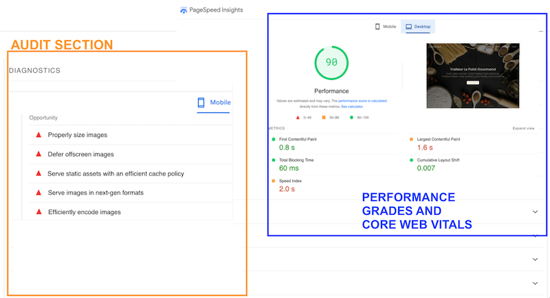 Example of an image performance report (extract) - Source: PageSpeed Insights