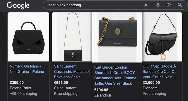 Example of product snippets using structured data - Source: Google search results