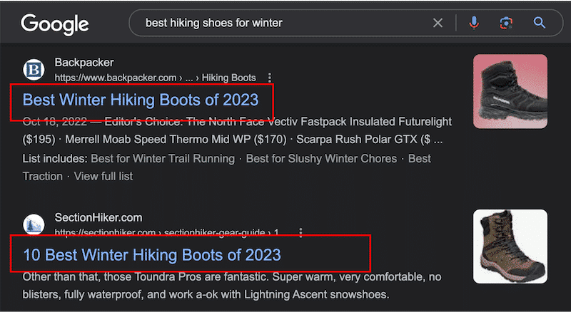 Example of title tags - Source: Google search results