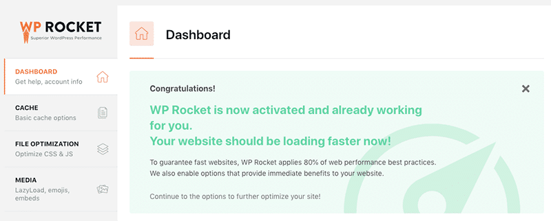 GZIP activated once WP Rocket is activated - Source: WP Rocket’s dashboard