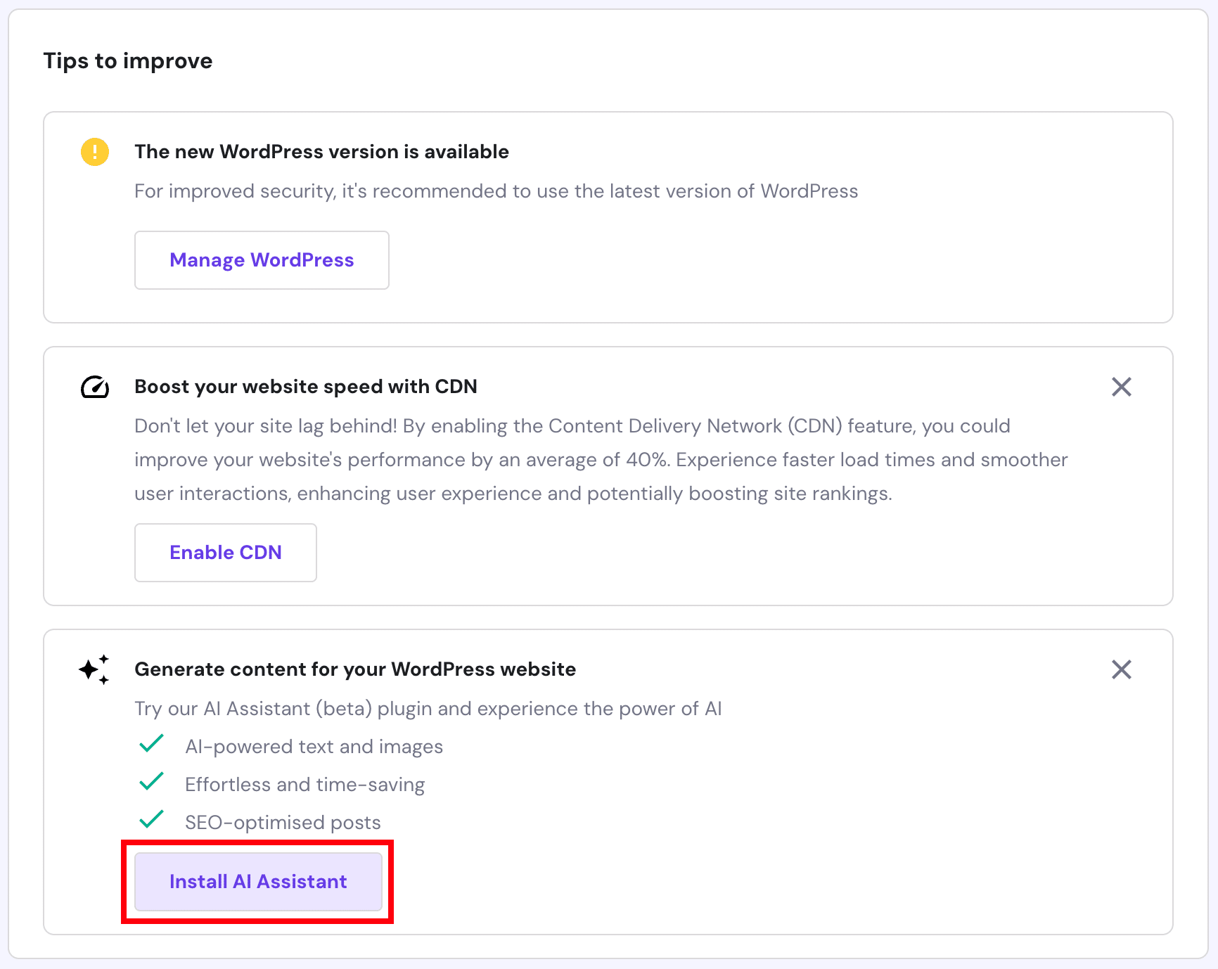 Hostinger AI Assistant Installation – Source: Hostinger