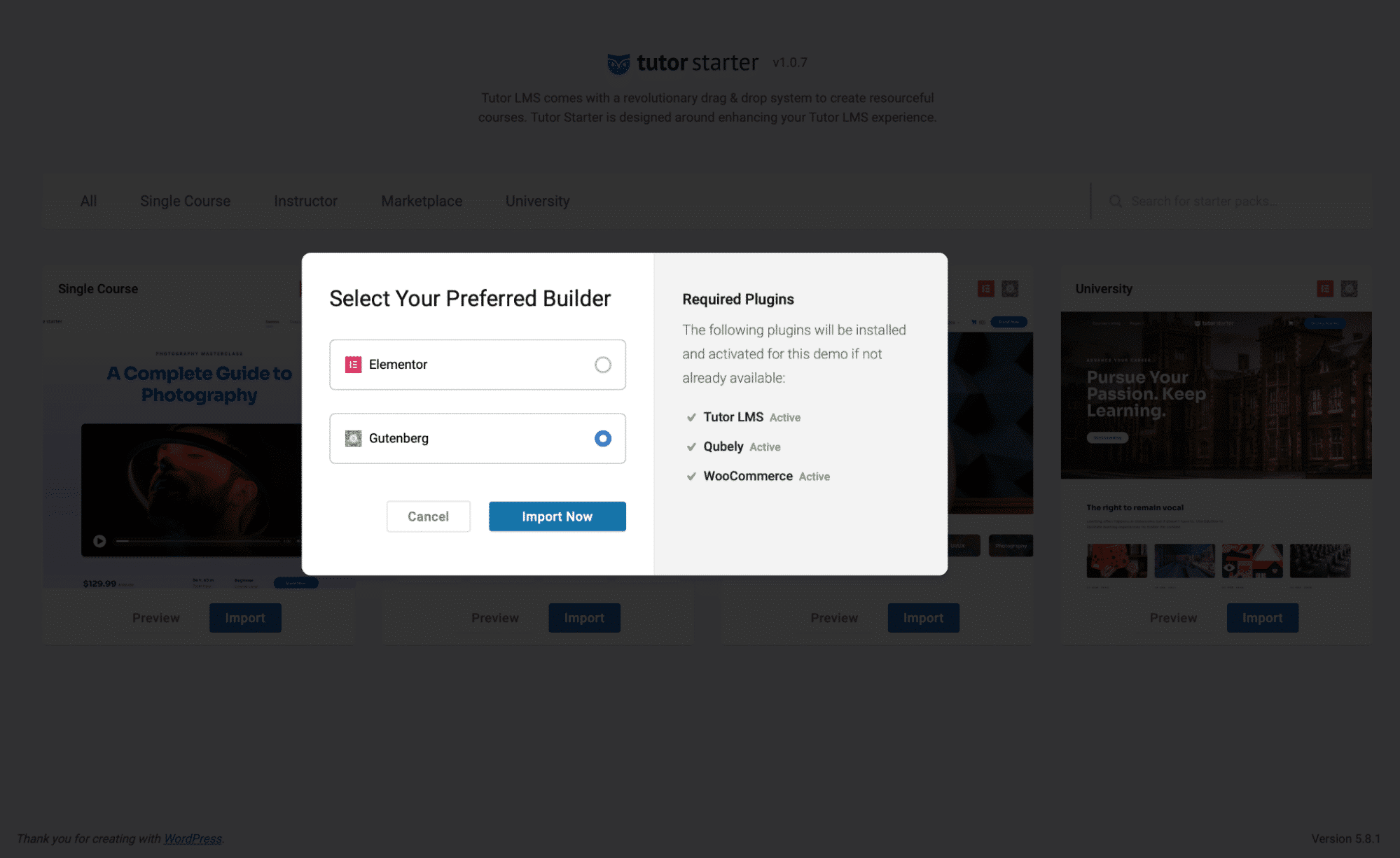 Importing a demo site