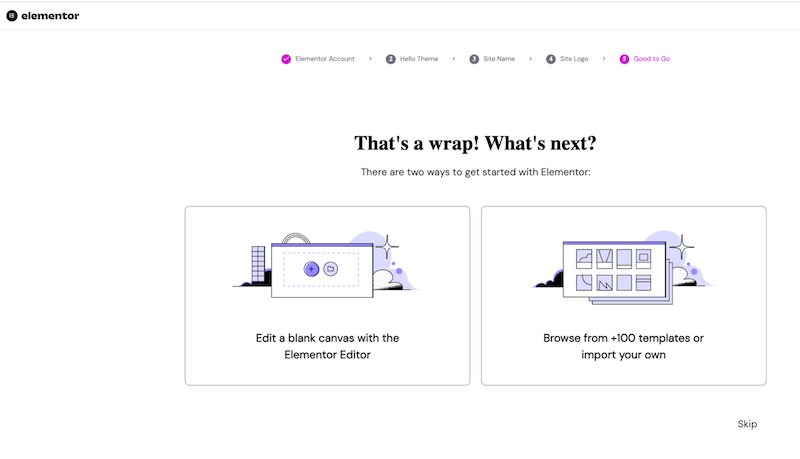 Installation wizard - Source: Elementor