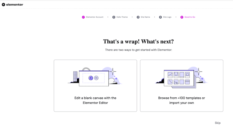 Installation wizard - Source: Elementor