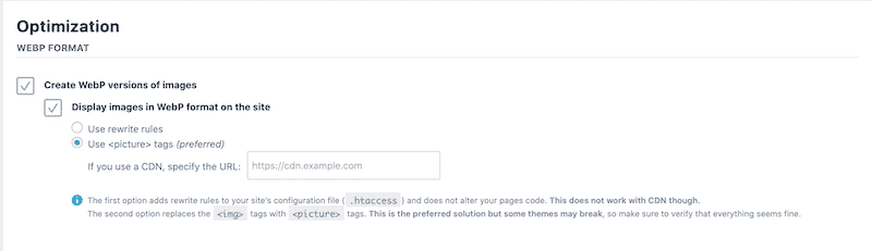 Intuitive interface to convert images to WebP with Imagify - Source: Imagify