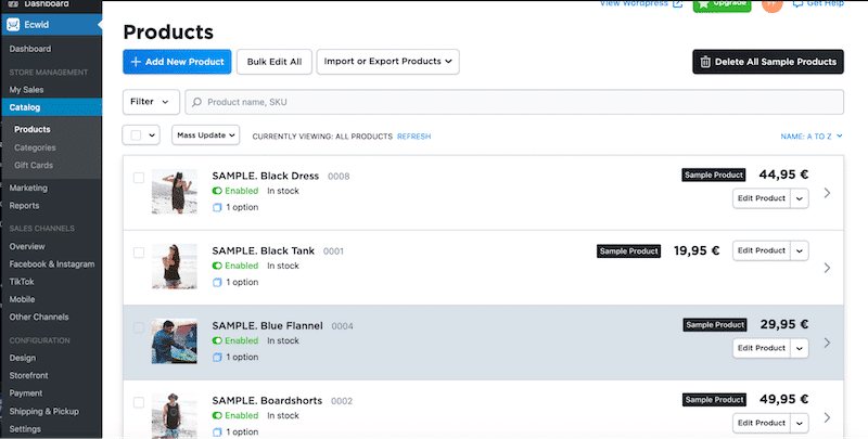 Intuitive interface with a large menu - Source: Ecwid