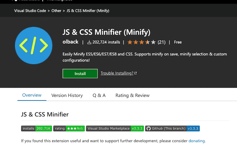 JS & CSS Minifier extension for Visual Studio - Source: Visual Studio’s marketplace