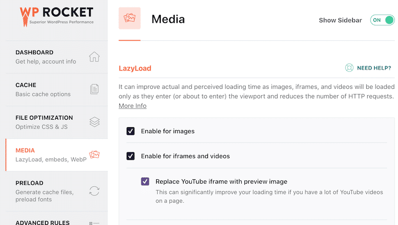 Lazy load feature included in WP Rocket cache plugin