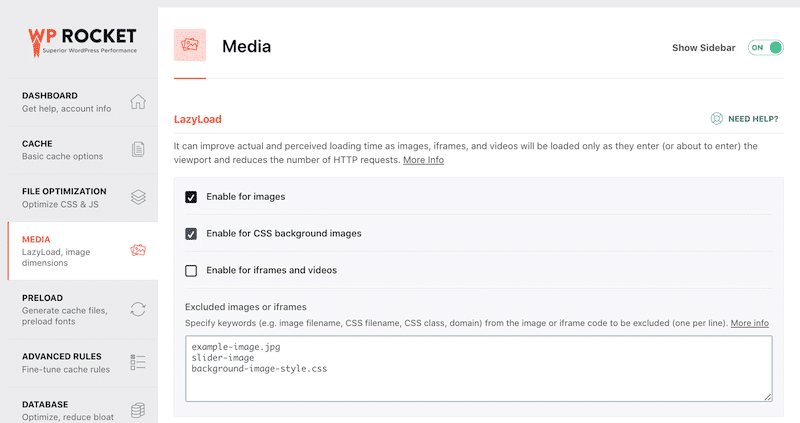 Lazy loading option – Source: WP Rocket