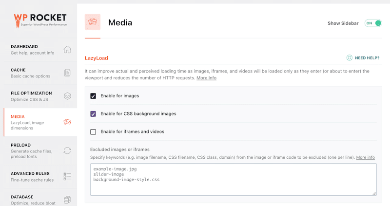 Lazy loading option - Source: WP Rocket