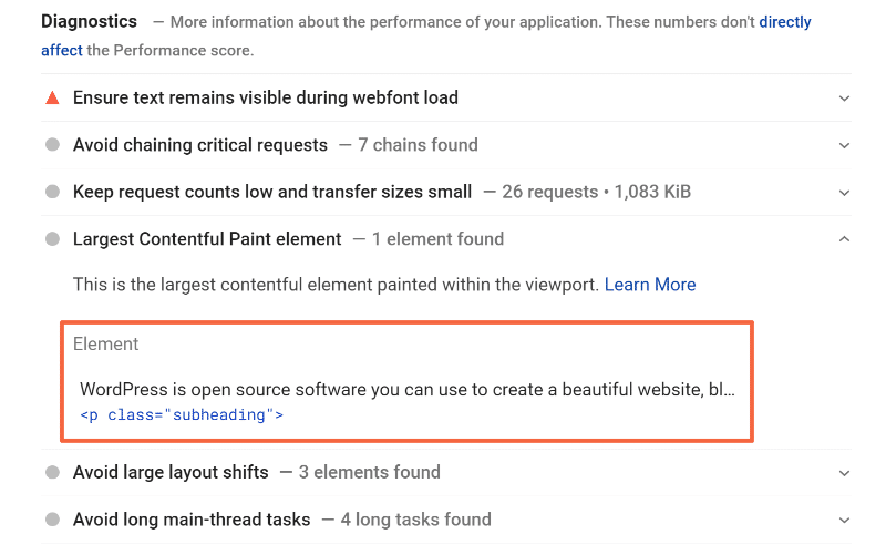 The LCP element from the mobile