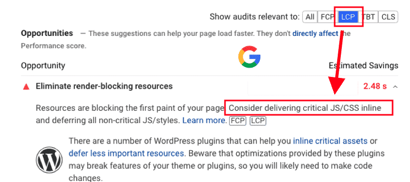 LCP score improved thanks to the WP Rocket features