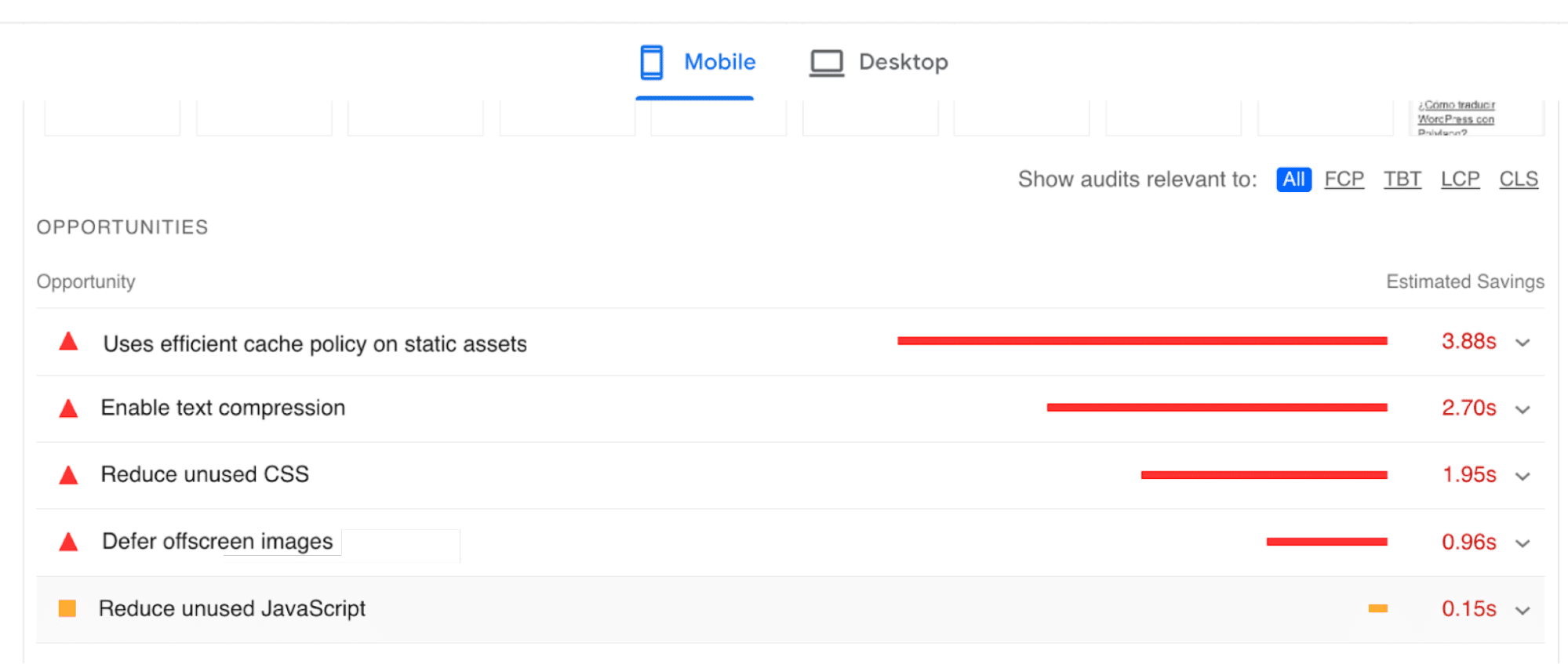 Lighthouse recommendations to optimize my files on my site built with BeTheme - Source: PageSpeed Insights