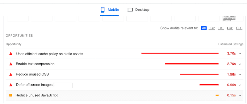 Lighthouse’s recommendation for my WooCommerce site built with the7 - Source: PageSpeed Insights