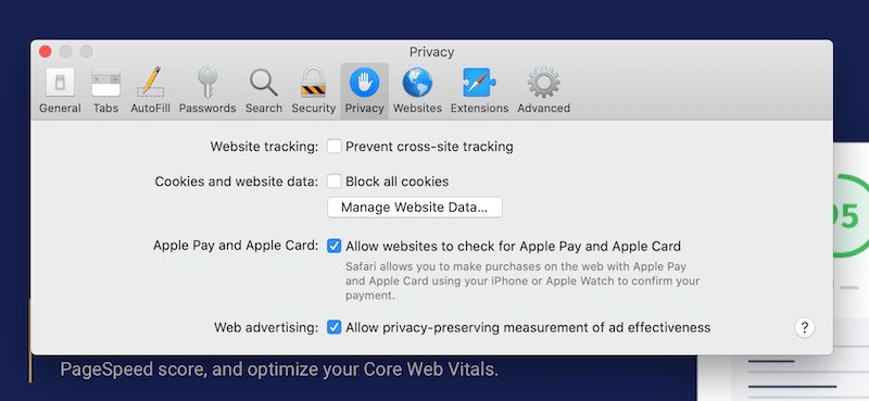 Managing website data - Source: Safari