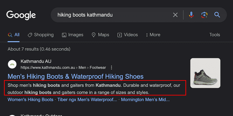 Meta Description - Source: Google search results